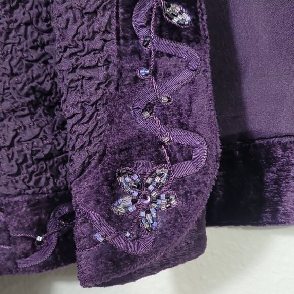 Vintage Chicos Beaded Embroidered Open Jacket Size L Purple Velvet Artsy Stateme - Picture 5 of 16